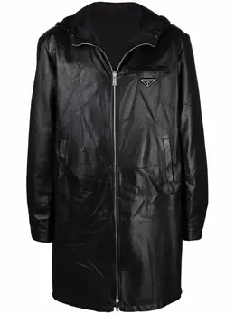 Prada: Кожаное пальто 