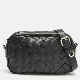 Bottega Veneta: Чёрная сумка через плечо  Intrecciato