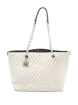 CHANEL Pre-Owned: Серебристая сумка-шоппер 