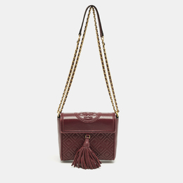 Tory Burch: Бордовая сумка через плечо  Fleming