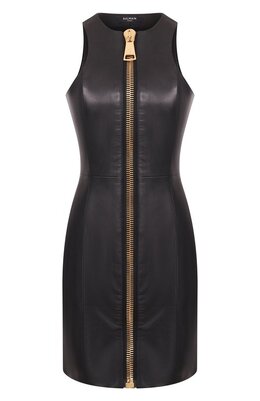Balmain: Кожаное платье 