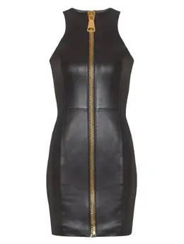 Balmain: Кожаное платье 