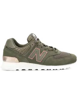 New Balance: Зелёные кроссовки  574