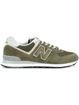 New Balance: Зелёные кроссовки  574