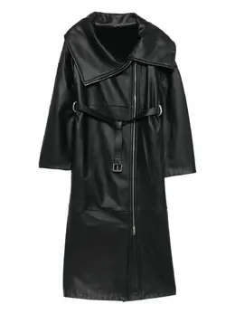 Sportmax: Кожаное пальто 