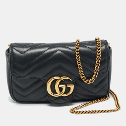 Gucci: Чёрная сумка через плечо  GG Marmont