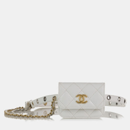 Chanel: Белая поясная сумка 