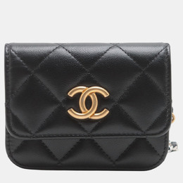 Chanel: Чёрная поясная сумка 