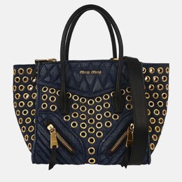 Miu Miu: Синяя сумка-шоппер 