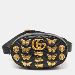 Gucci: Чёрная поясная сумка  GG Marmont