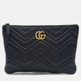 Gucci: Чёрный клатч  GG Marmont