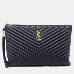 Saint Laurent Paris: Чёрный клатч  Monogram
